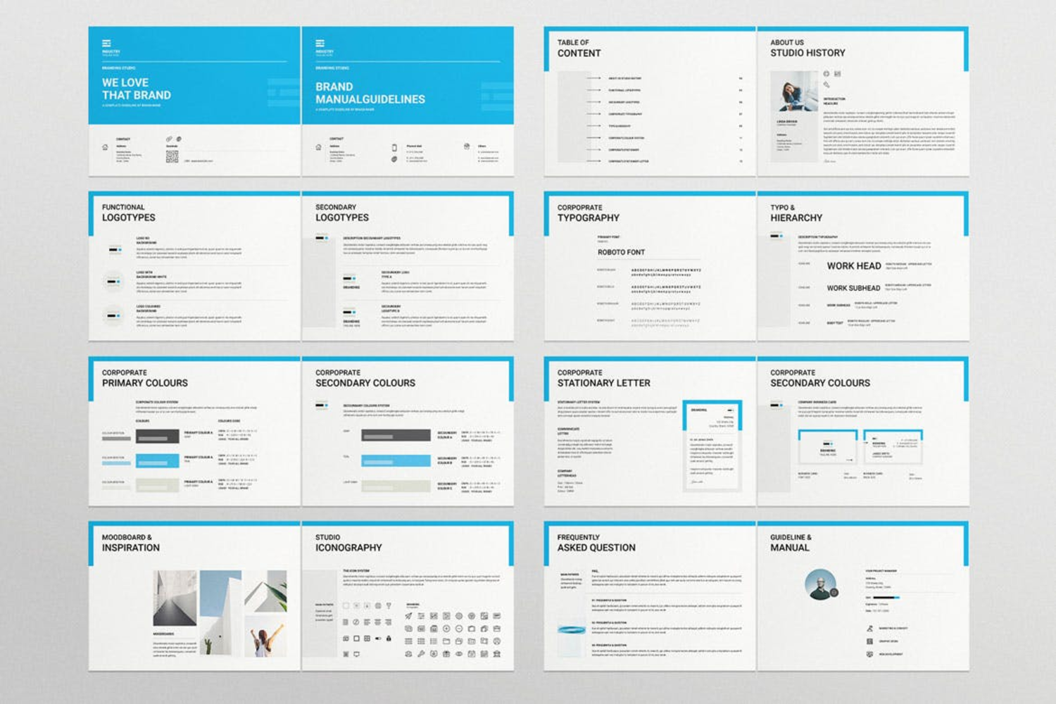 5092 16页蓝色高端充满细节的VI样机PSD素材包（INDD） Brand Manual Guidelines Template Landscape@GOOODME.COM