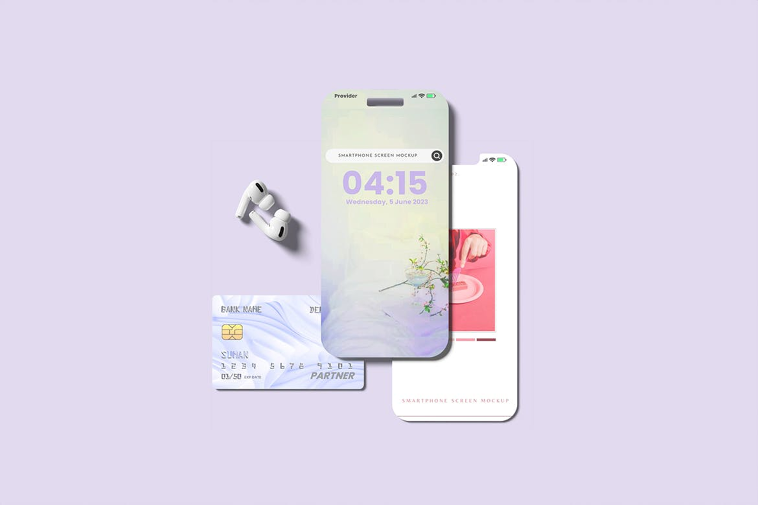 5096 粘土风iPhone设计样机卡片式&银行卡模型smartphone-screen-debit-card-mockup@GOOODME.COM