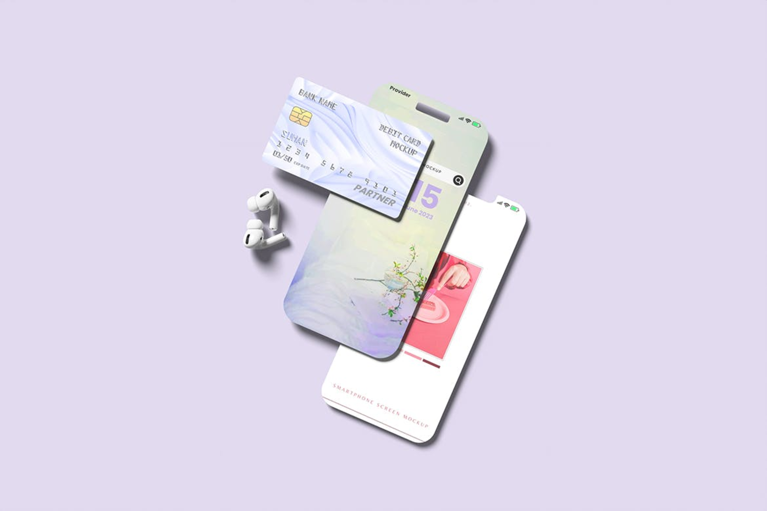5096 粘土风iPhone设计样机卡片式&银行卡模型smartphone-screen-debit-card-mockup@GOOODME.COM