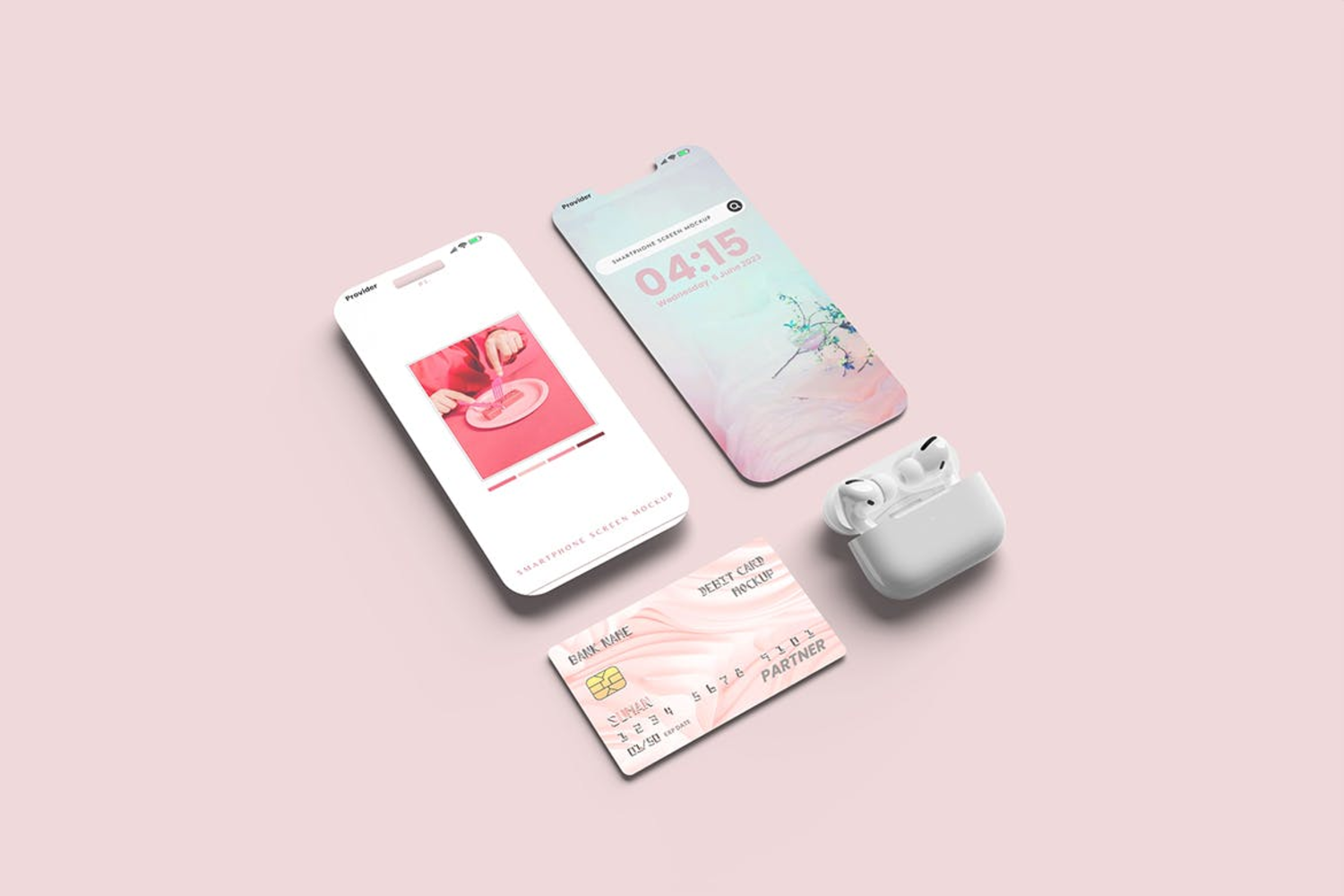 5096 粘土风iPhone设计样机卡片式&银行卡模型smartphone-screen-debit-card-mockup@GOOODME.COM