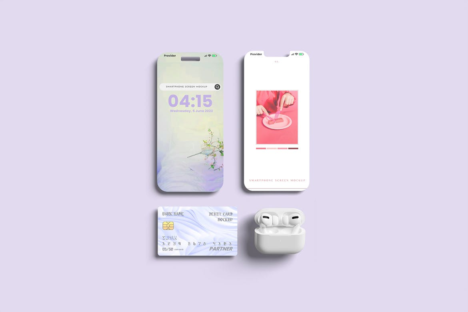 5096 粘土风iPhone设计样机卡片式&银行卡模型smartphone-screen-debit-card-mockup@GOOODME.COM