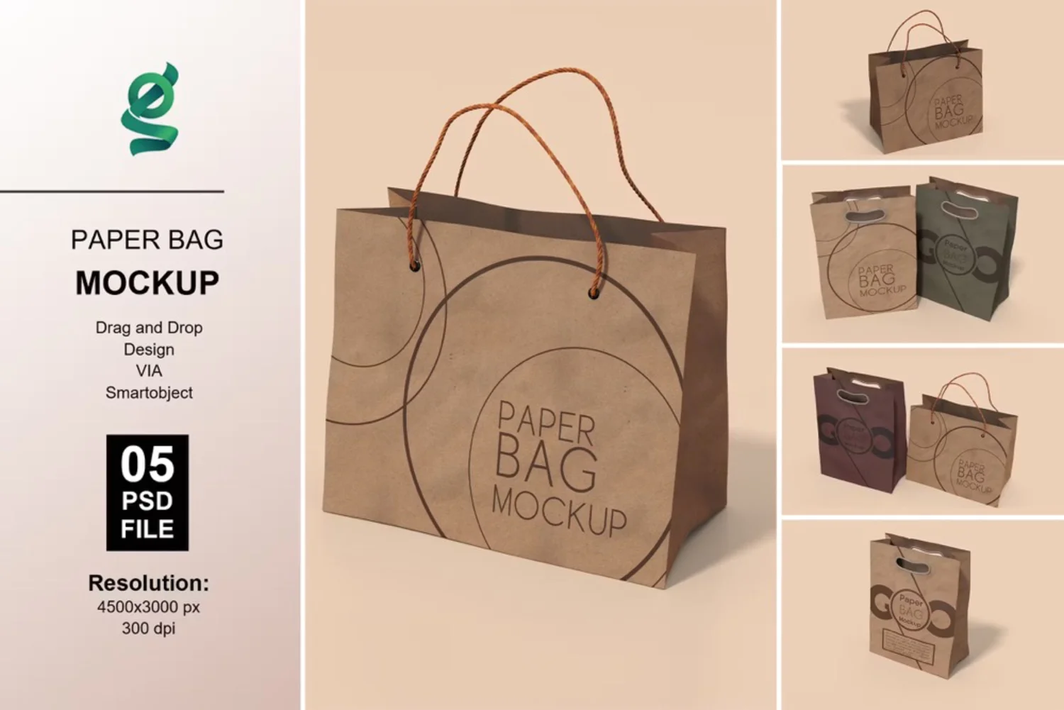 5118 时尚便携牛皮纸手提包装袋设计展示 PSD 样机Paper Bag Mockup@GOOODME.COM