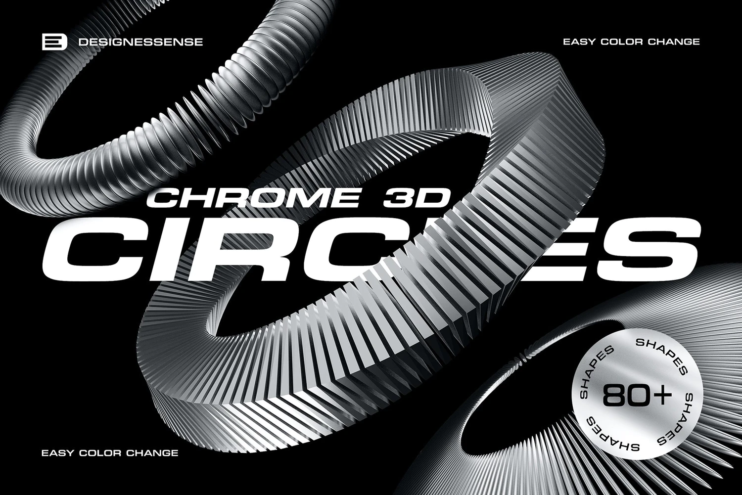 5129 82款未来科幻抽象艺术3D立体镀铬金属不规则几何图形png免抠素材 3D Chrome Circles@GOOODME.COM