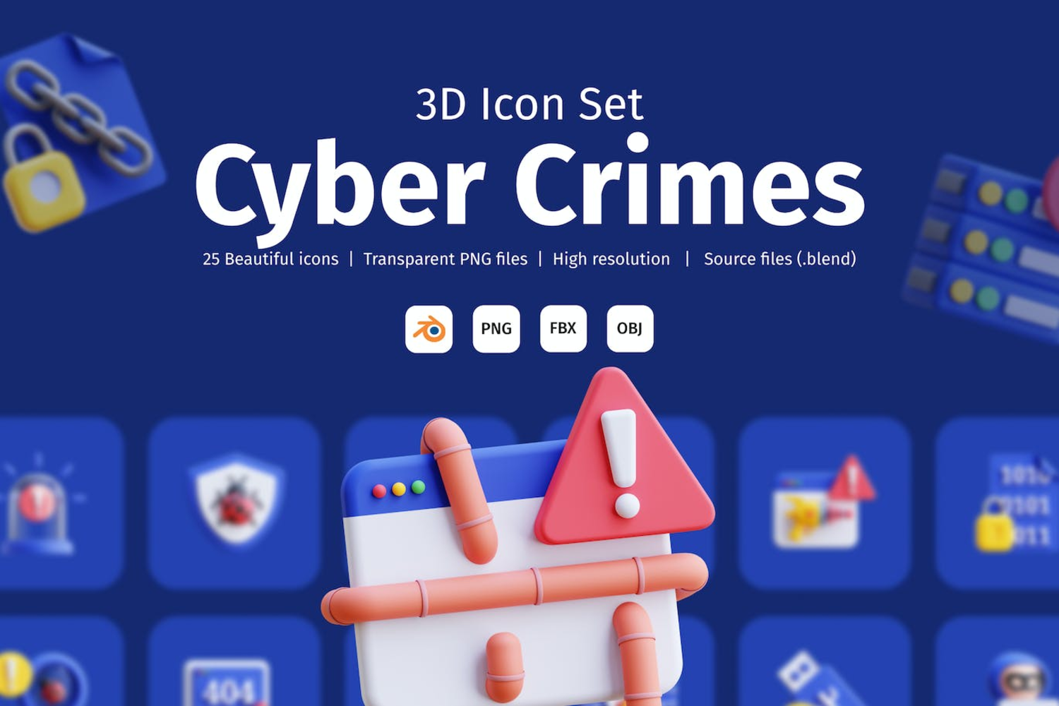5135 Blender网络安全主题3D图标合集 cyber-crimes-3d-icon-set@GOOODME.COM