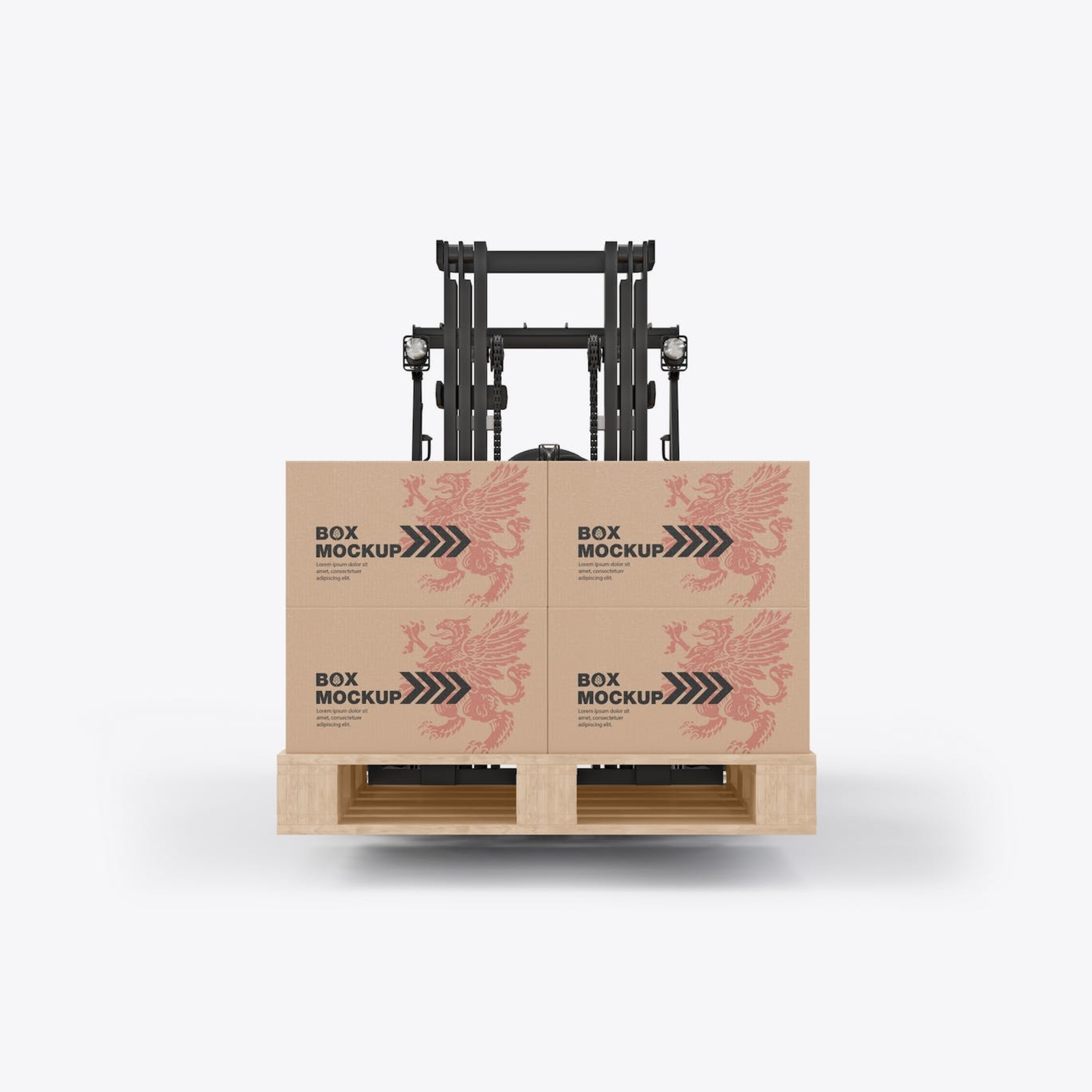 5143 叉车货物纸箱外包装设计样机set-forklift-with-boxes-mockup@GOOODME.COM