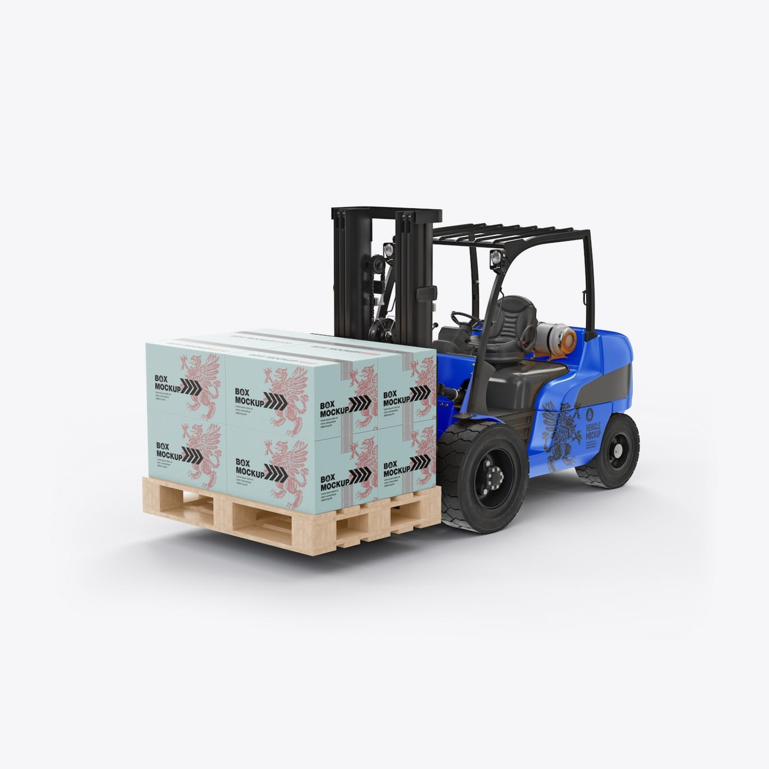 5143 叉车货物纸箱外包装设计样机set-forklift-with-boxes-mockup@GOOODME.COM