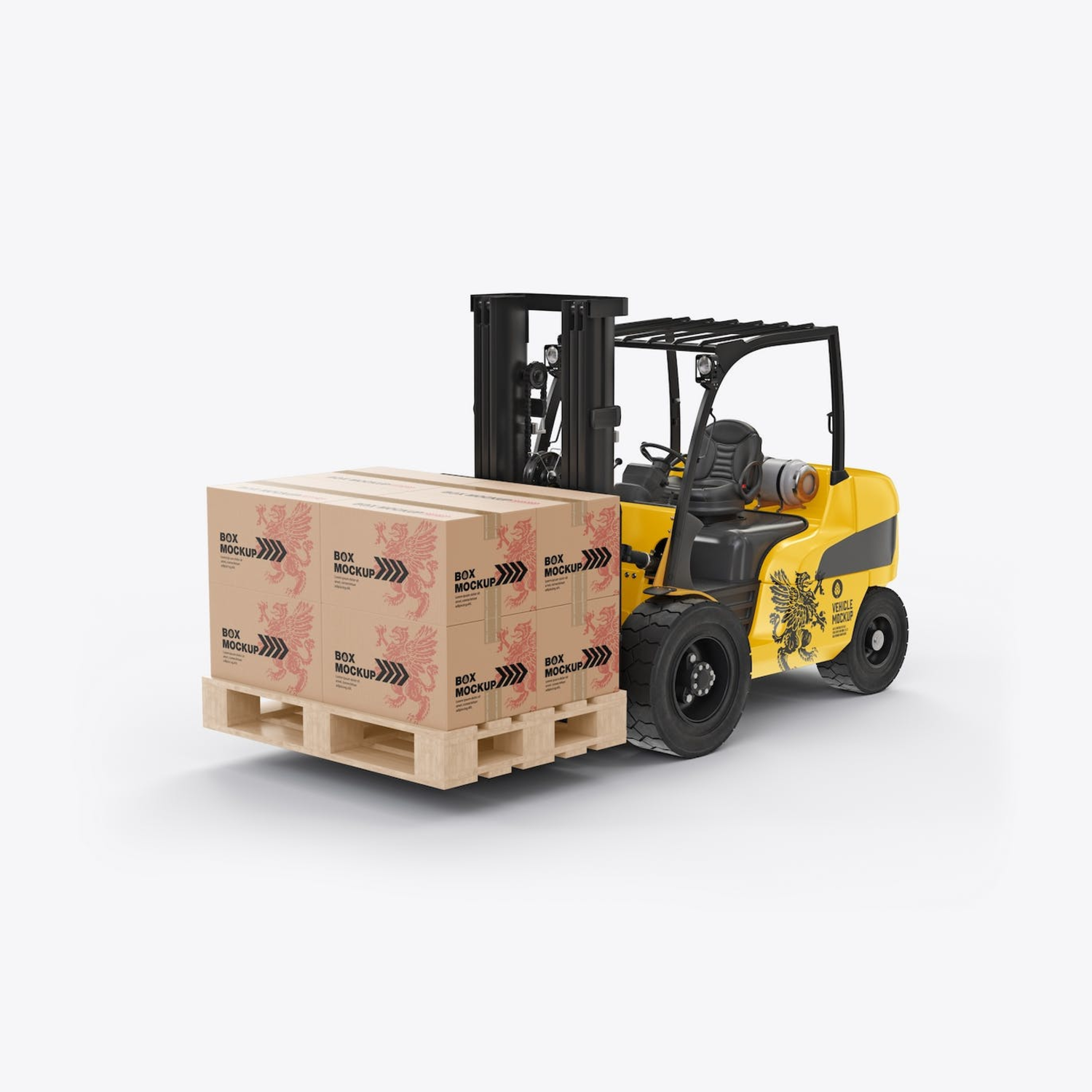 5143 叉车货物纸箱外包装设计样机set-forklift-with-boxes-mockup@GOOODME.COM