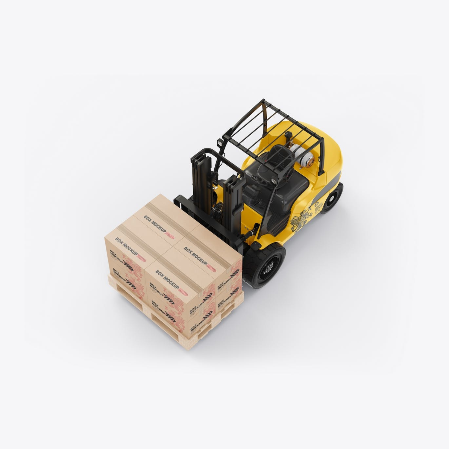 5143 叉车货物纸箱外包装设计样机set-forklift-with-boxes-mockup@GOOODME.COM