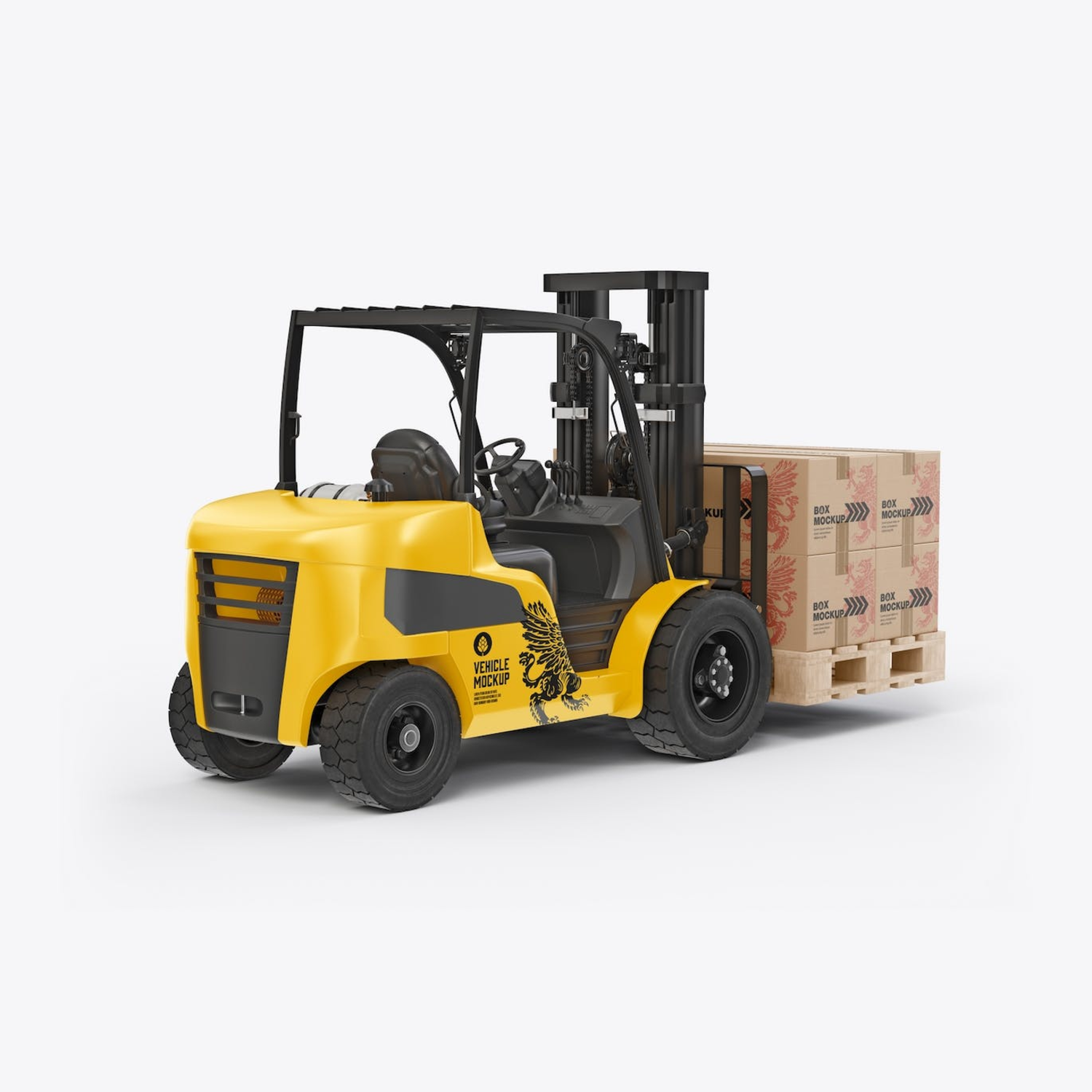 5143 叉车货物纸箱外包装设计样机set-forklift-with-boxes-mockup@GOOODME.COM