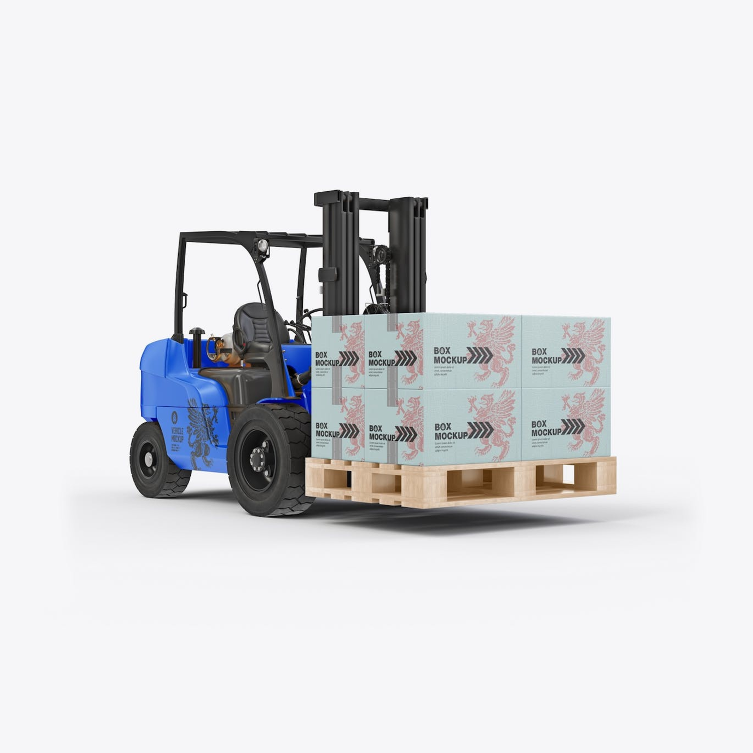 5143 叉车货物纸箱外包装设计样机set-forklift-with-boxes-mockup@GOOODME.COM