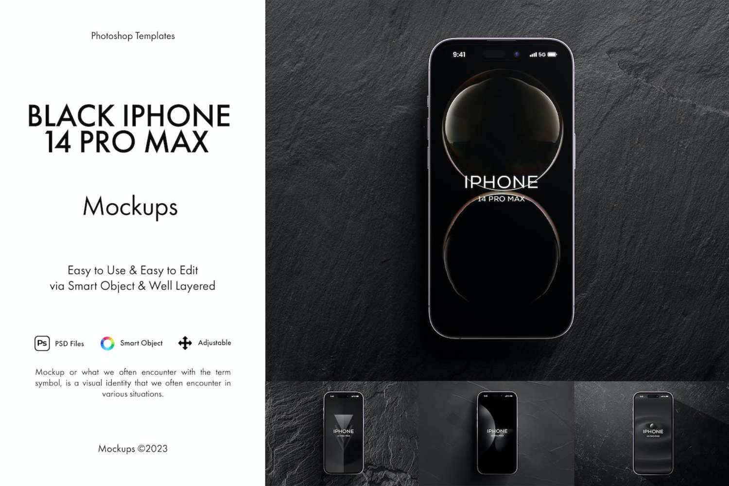 5160 黑色熔岩纹理iPhone 14 Pro Max 样机PSD素材 Black iPhone 14 Pro Max Mockup@GOOODME.COM