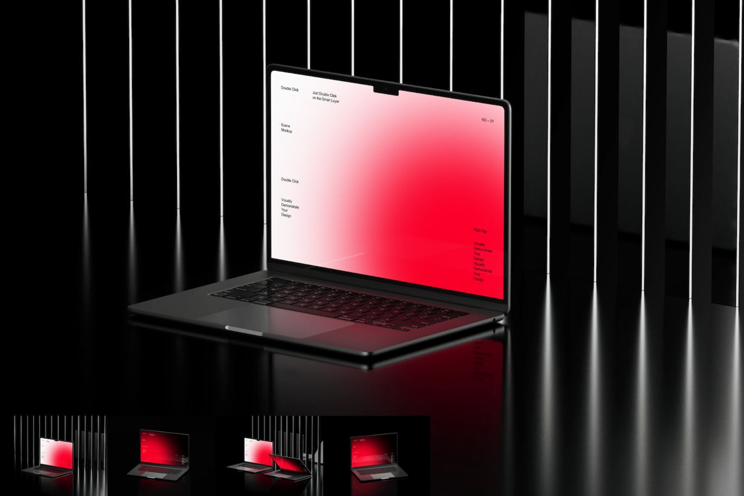 5171 黑色场景MacBook电脑金属质感样机PSD素材包@GOOODME.COM