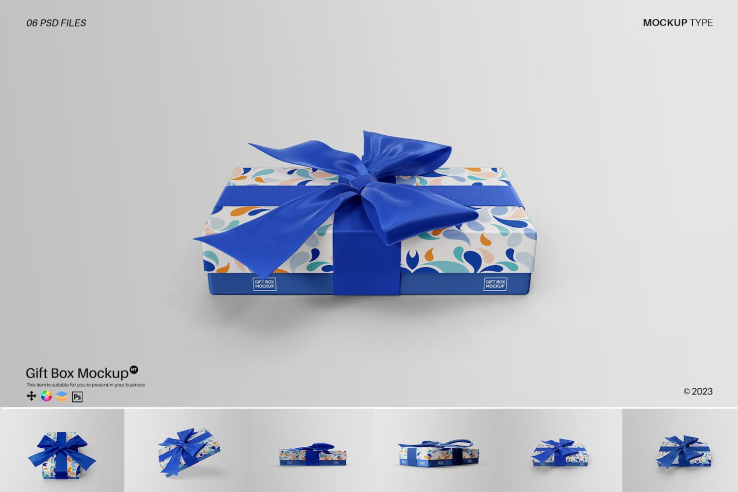 5174 6款逼真蓝色礼品盒包装伴手礼盒设计PS样机 Gift Box Mockup@GOOODME.COM