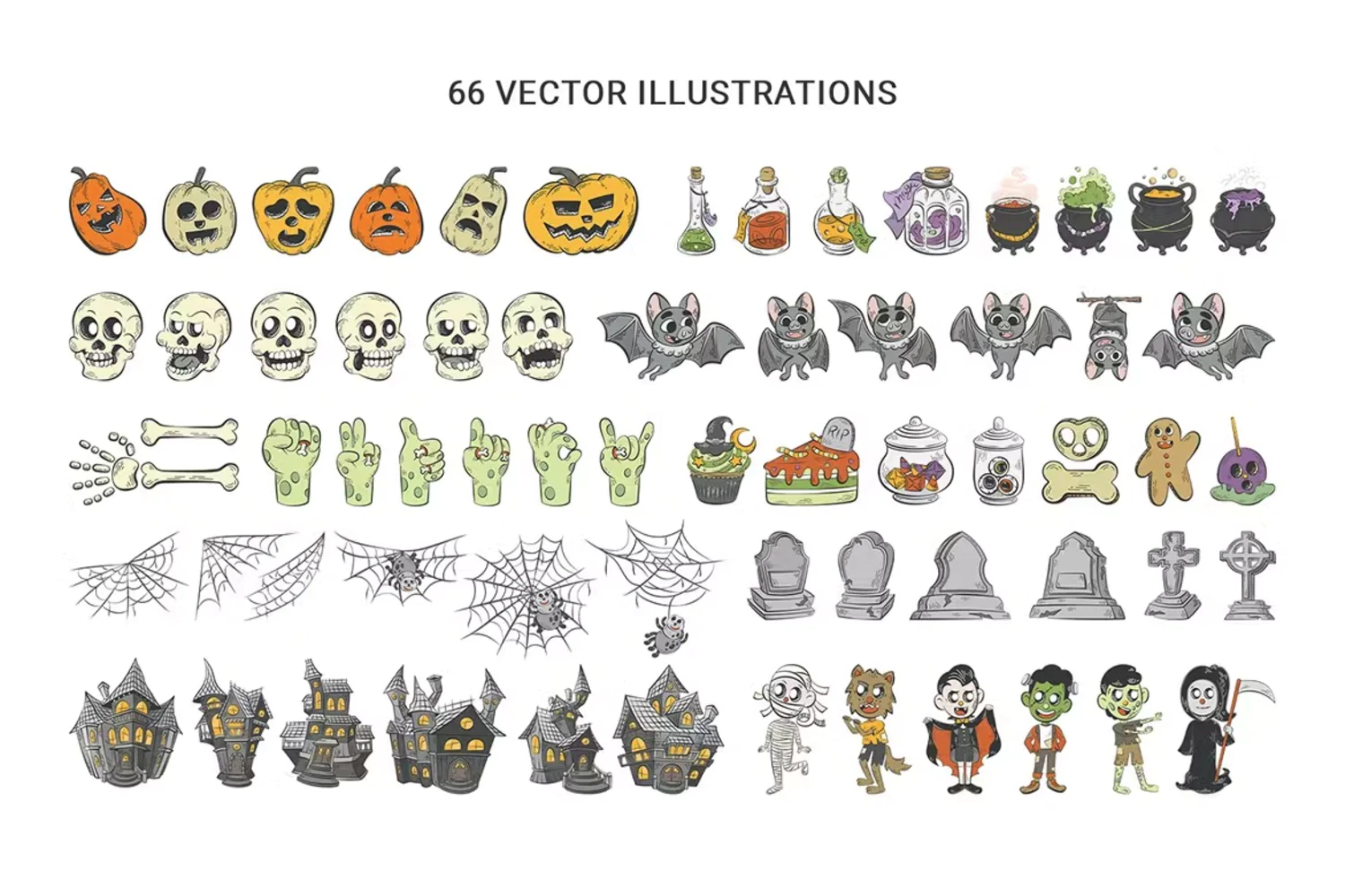 5200 创意设计万圣节矢量插图包Vol.2 手绘风格 Halloween Illustrations Pack Vol.2@GOOODME.COM