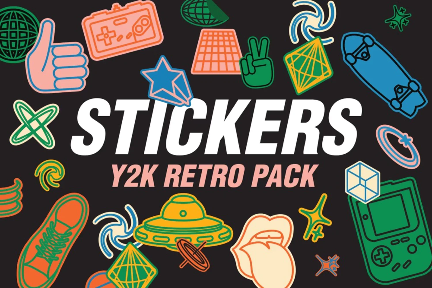 5202 25款Y2K复古贴纸套装矢量和高清PNG贴纸 25 Y2K Retro Stickers Pack@GOOODME.COM