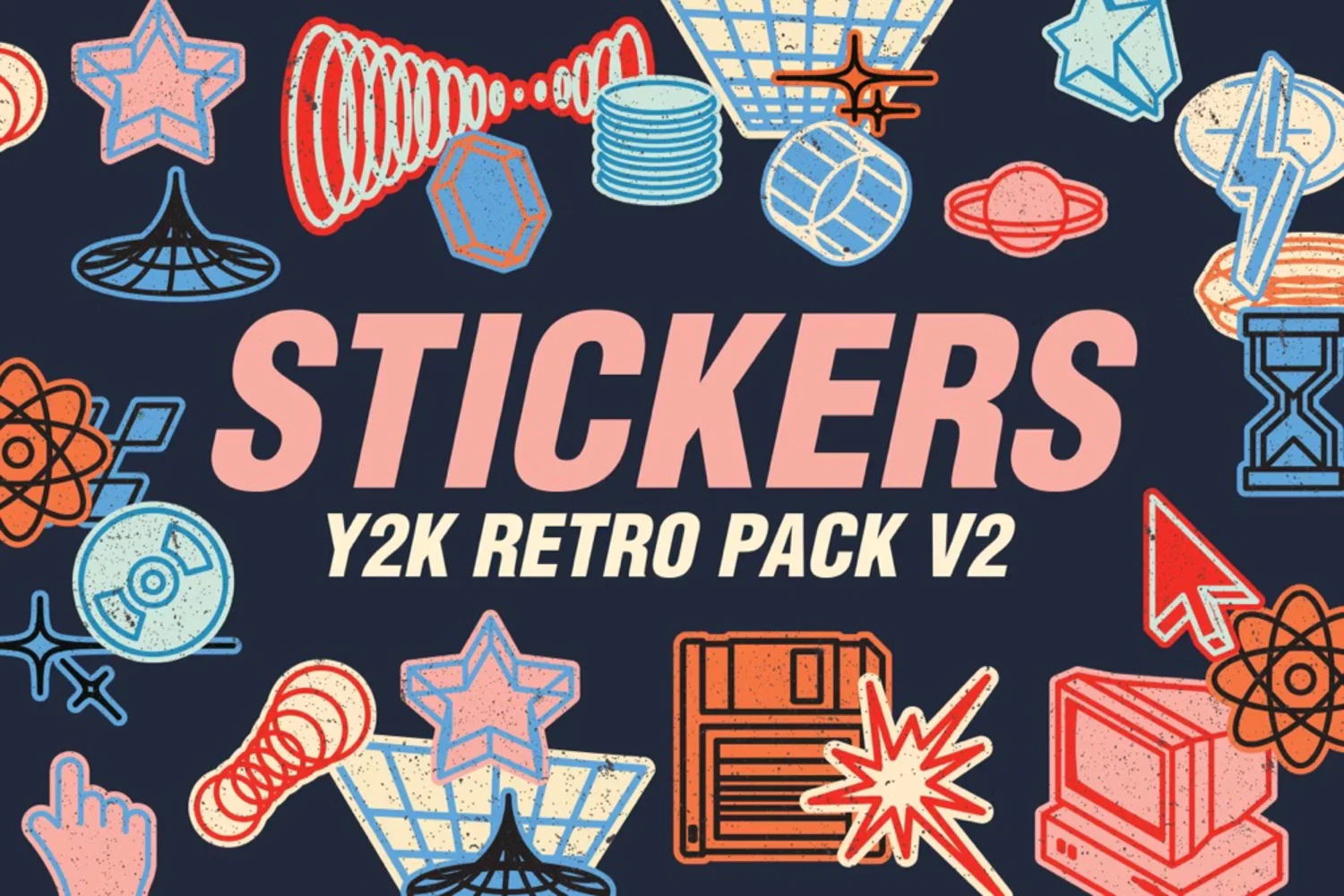 5204 Y2K怀旧25款高清PNG与矢量文件复古贴纸素材包 Y2K Retro Stickers Retro Pack Vol.2@GOOODME.COM
