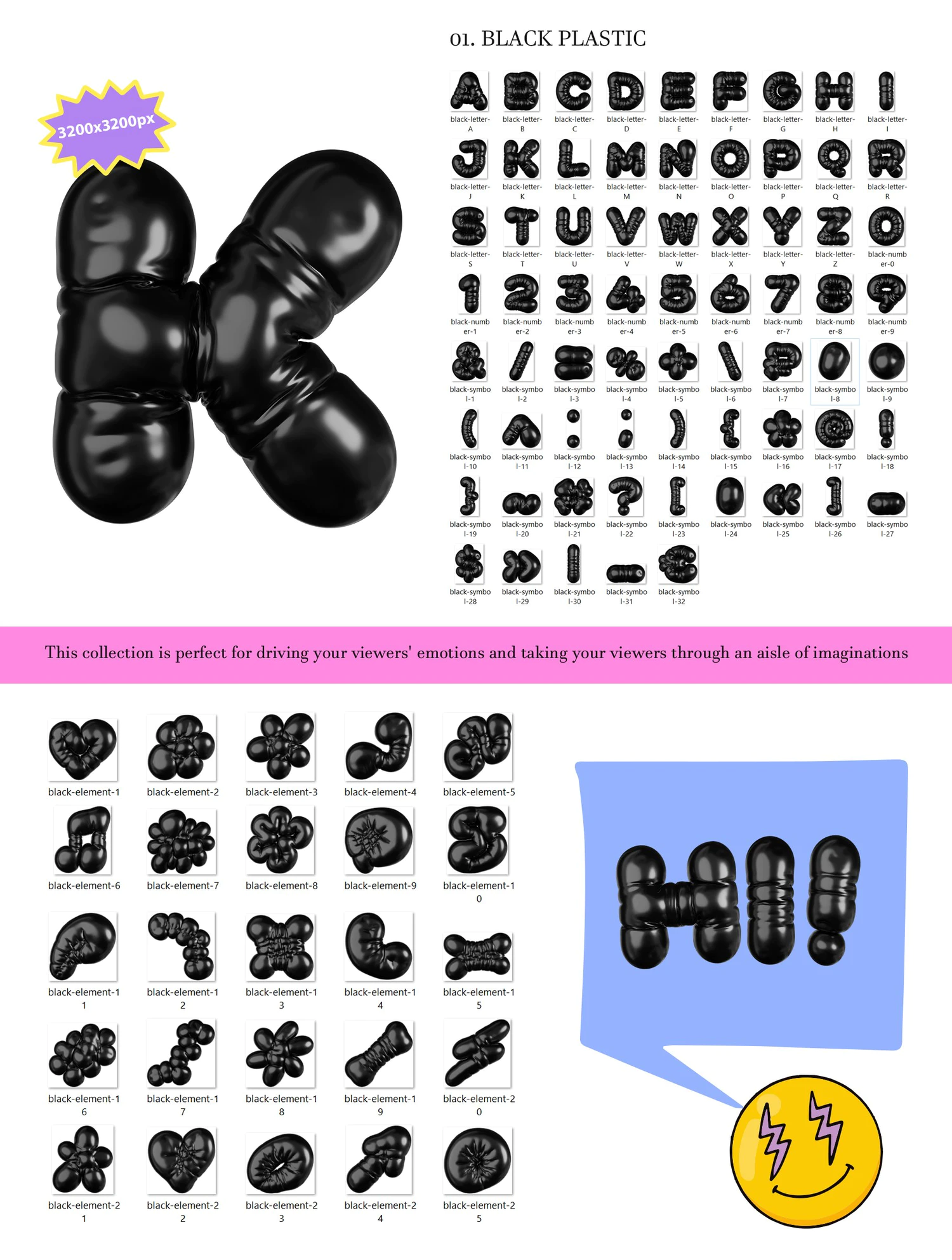 5216 3D立体充气球英文字母数字装饰字体素材包黑彩虹趣味白银多用途创意设计素材 3D Inflated Type 2 Letters Numbers@GOOODME.COM