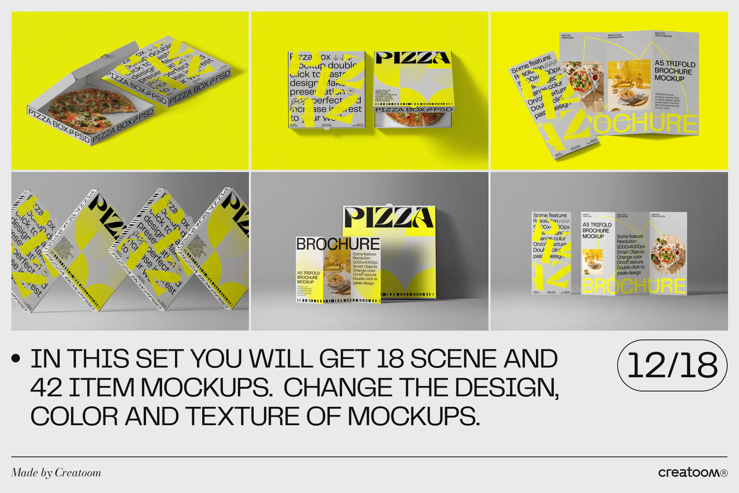 5225 宣传单折页包装盒披萨品牌设计PSD样机合集Pizza box & Brochure mockups@GOOODME.COM