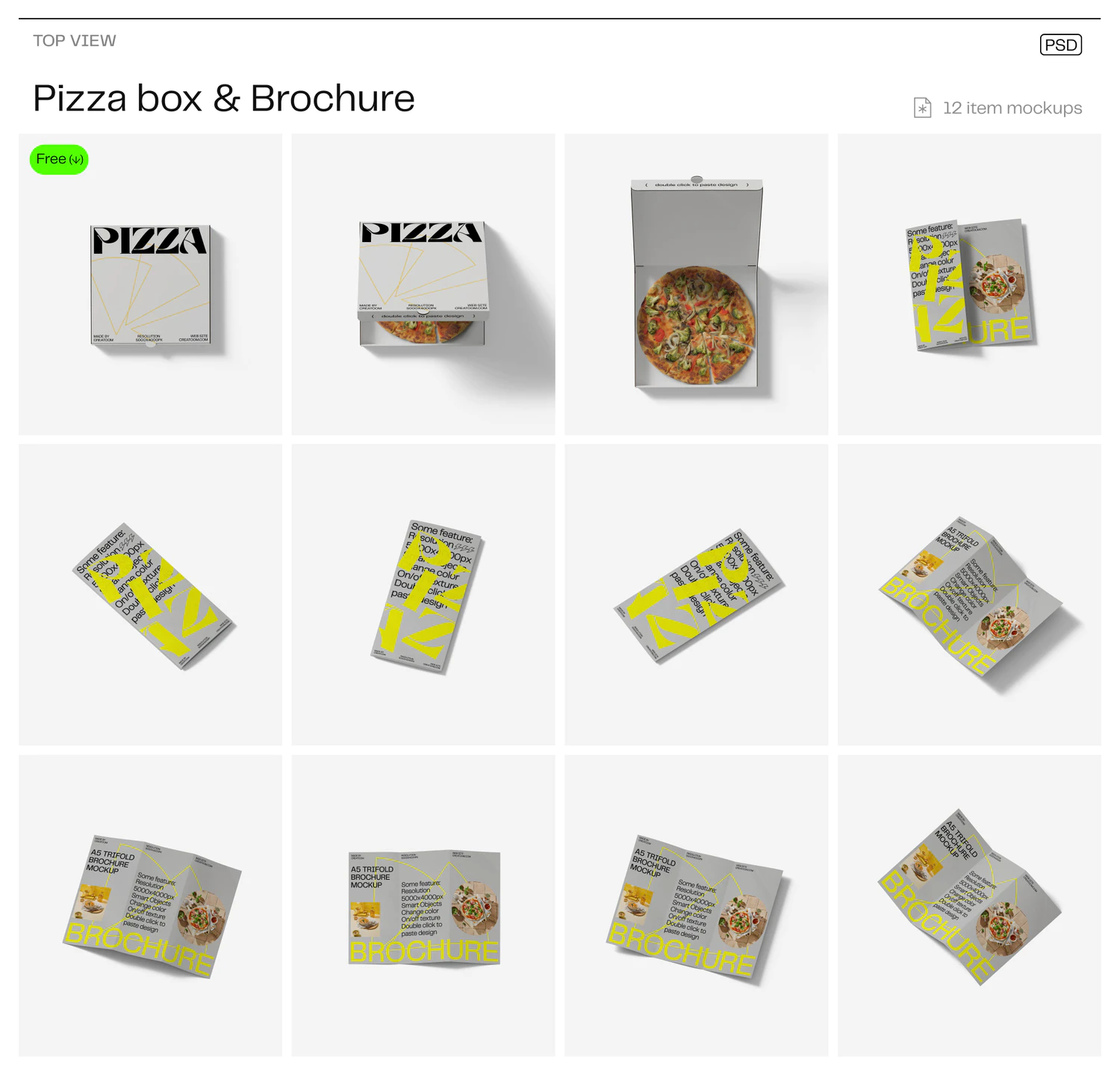 5225 宣传单折页包装盒披萨品牌设计PSD样机合集Pizza box & Brochure mockups@GOOODME.COM