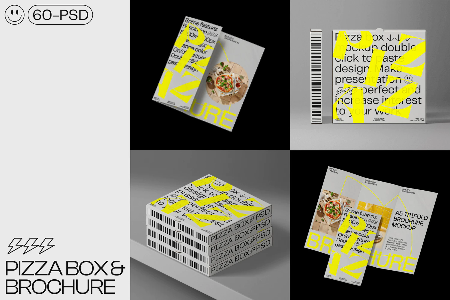 5225 宣传单折页包装盒披萨品牌设计PSD样机合集Pizza box & Brochure mockups@GOOODME.COM