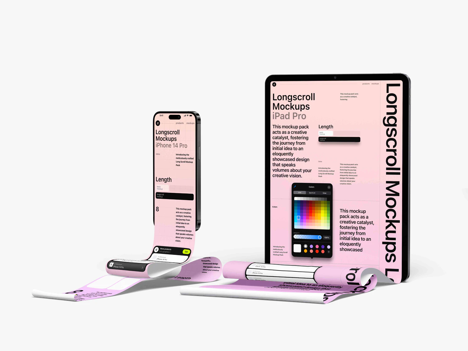 5227 8款UI设计作品集长图展示PSD样机素材 iPad and iPhone Longscroll Mockups@GOOODME.COM