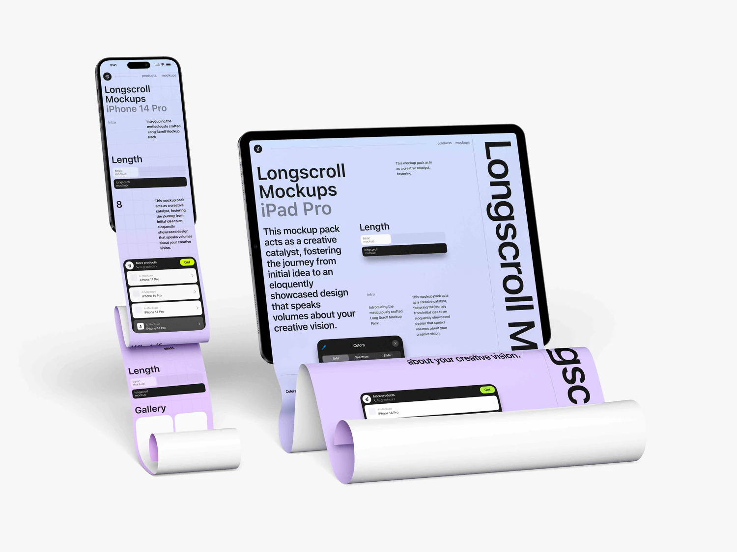 5227 8款UI设计作品集长图展示PSD样机素材 iPad and iPhone Longscroll Mockups@GOOODME.COM