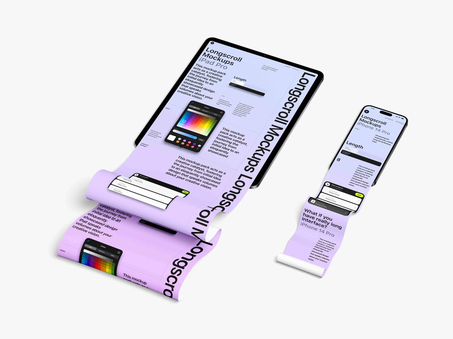 5227 8款UI设计作品集长图展示PSD样机素材 iPad and iPhone Longscroll Mockups@GOOODME.COM