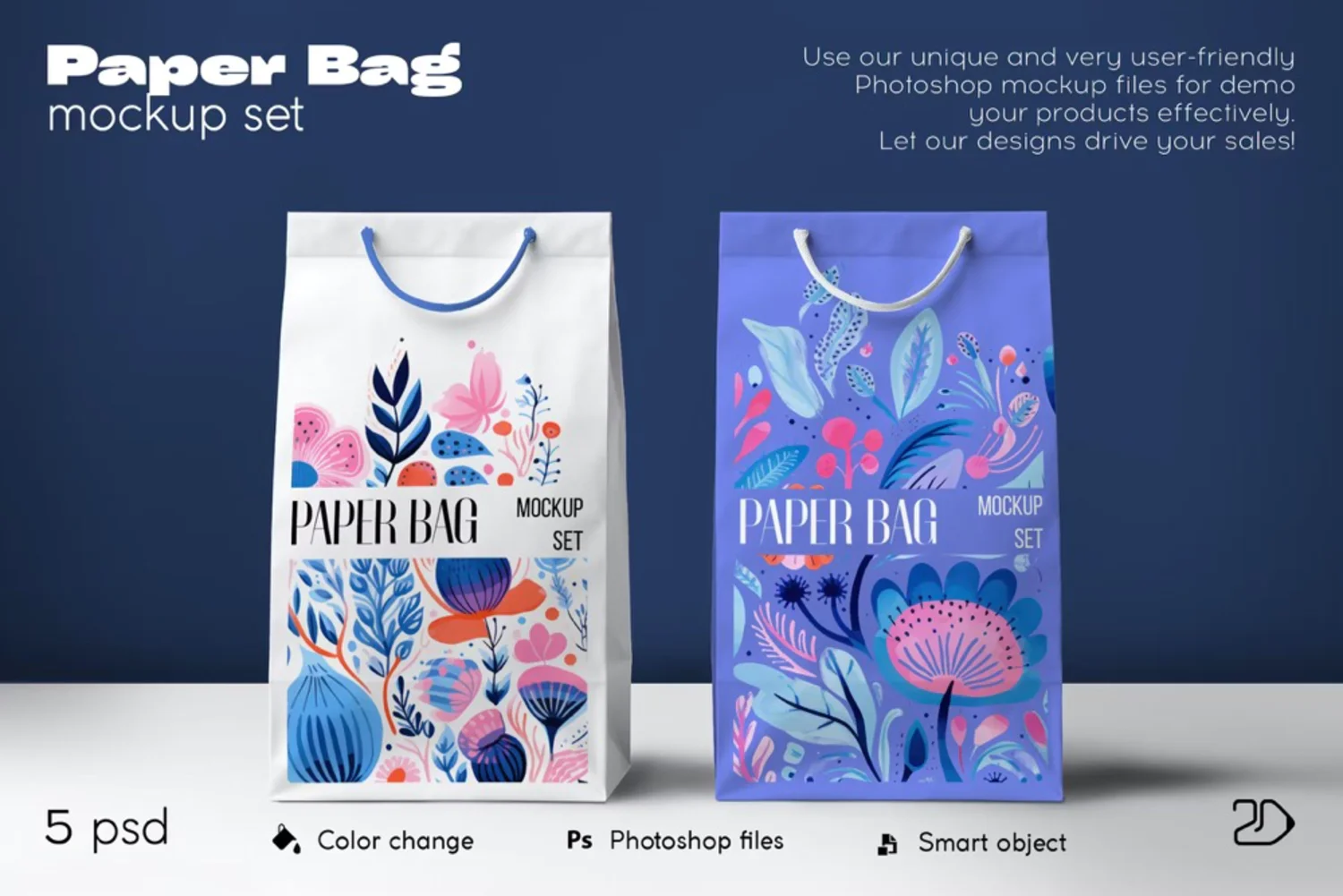 5239 纸质手提袋外卖打包袋伴手礼包装袋设计PS样机 Paper Shopping Bag Mockup@GOOODME.COM