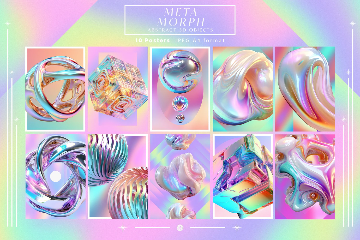 5258 绚丽彩虹色的3d金属抽象形状物体元素和背景图素材 MetaMorph Abstract 3D Objects@GOOODME.COM