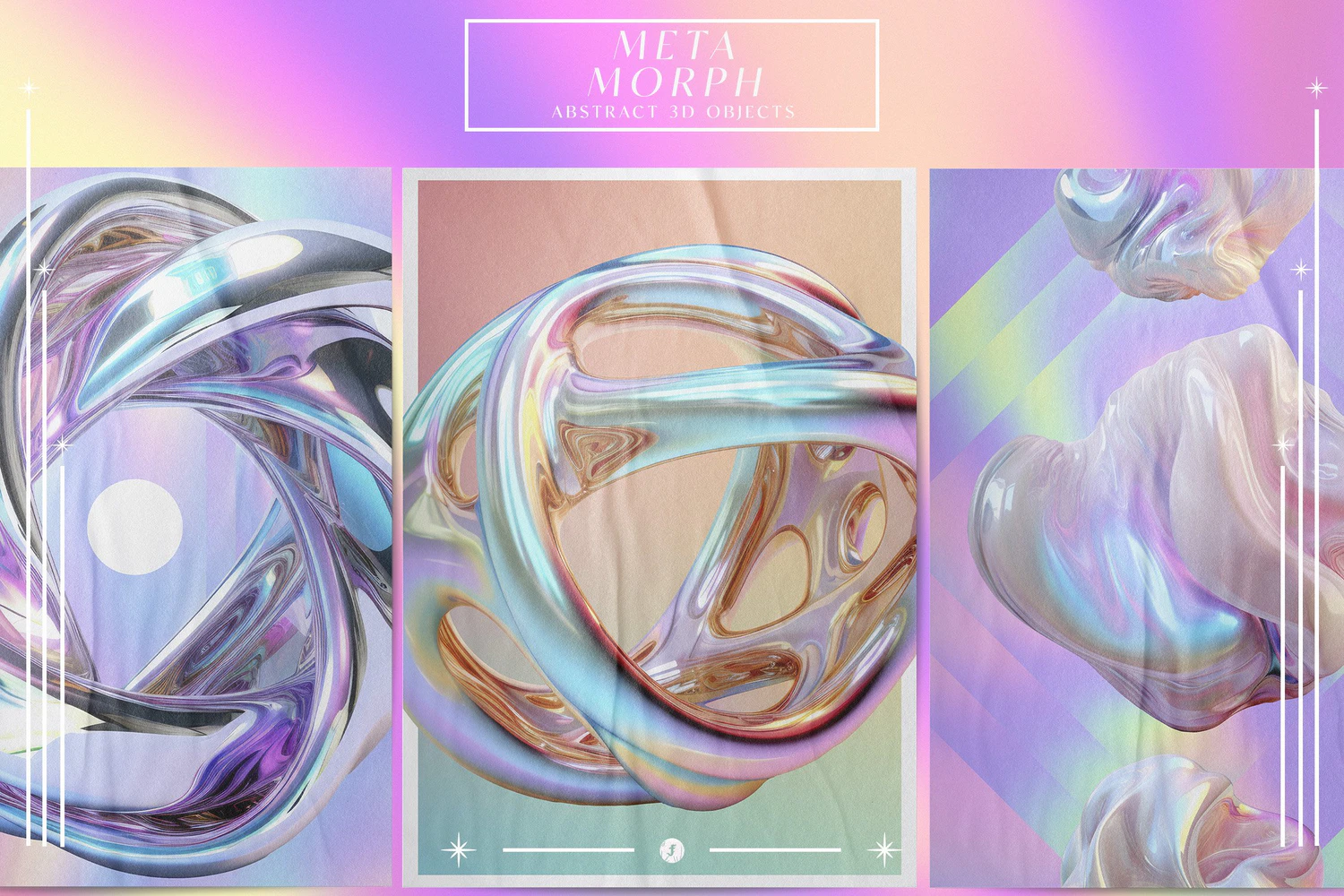 5258 绚丽彩虹色的3d金属抽象形状物体元素和背景图素材 MetaMorph Abstract 3D Objects@GOOODME.COM