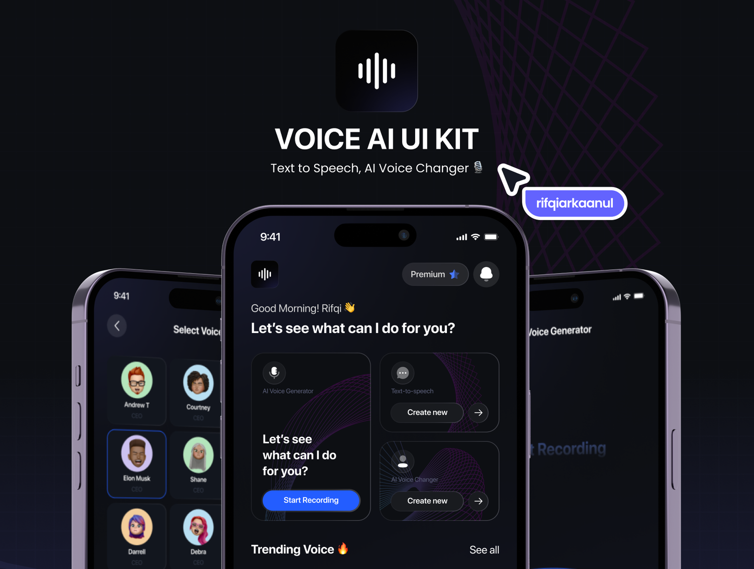 5259 语音人工智能AI app应用ui界面设计模板 Voice AI – Voice AI UI Kit@GOOODME.COM