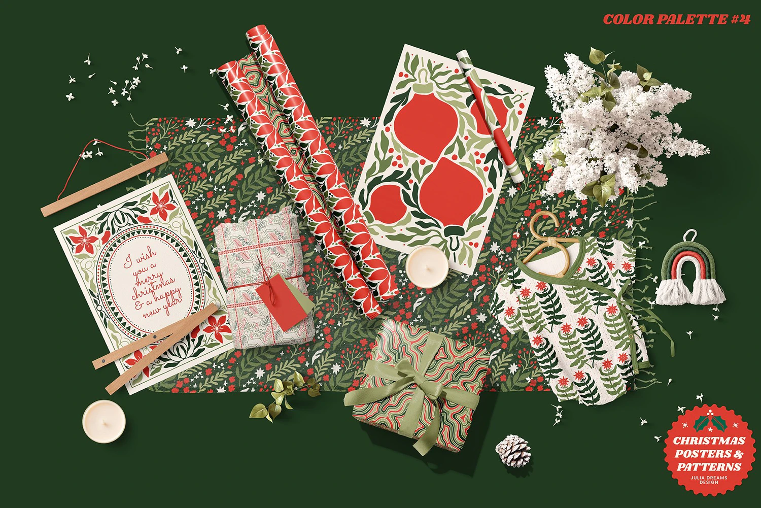 5261 70s复古元素套装圣诞节节日活动海报设计的图案元素纹理素材集合包 Christmas Posters Patterns Bundle@GOOODME.COM