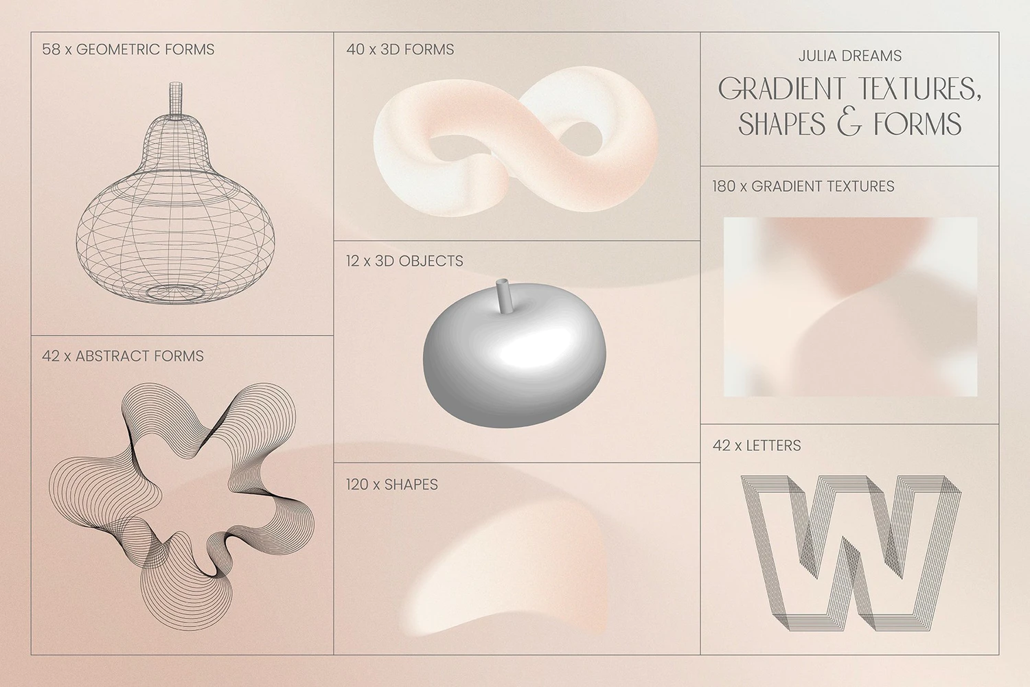 5263 470+渐变色纹理图片线条形状3D对象艺术图形素材集合包 Gradient Textures Shapes 3D Objects@GOOODME.COM