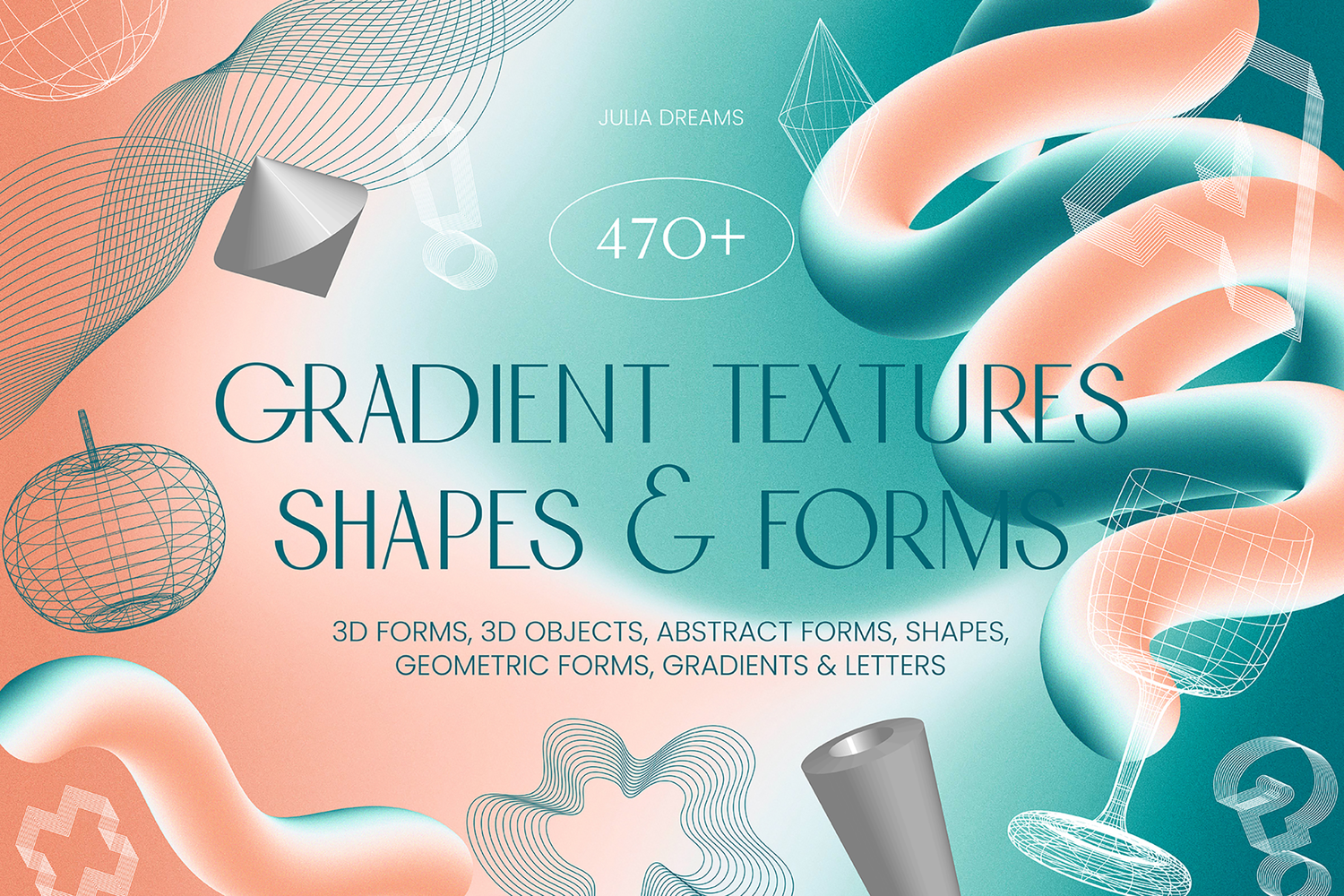 5263 470+渐变色纹理图片线条形状3D对象艺术图形素材集合包 Gradient Textures Shapes 3D Objects@GOOODME.COM