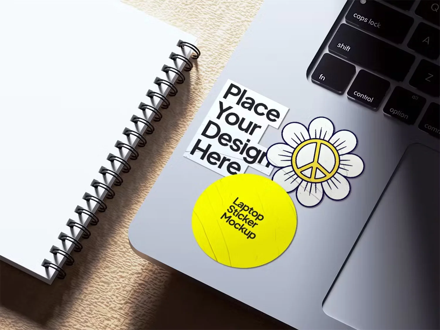 5266 笔记本贴纸PSD样机素材个性化定制MacBook贴纸模拟展示1 Laptop Sticker Mockup@GOOODME.COM
