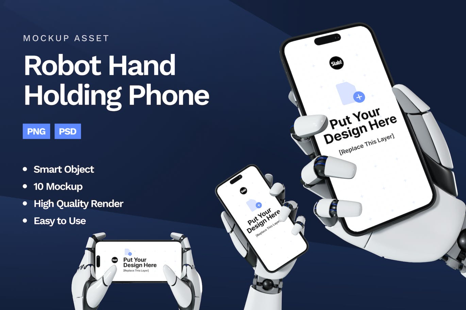 5279 机器人手持iPhone 14 Pro设计样机屏幕展示模型robot-hand-holding-phone-mockup@GOOODME.COM