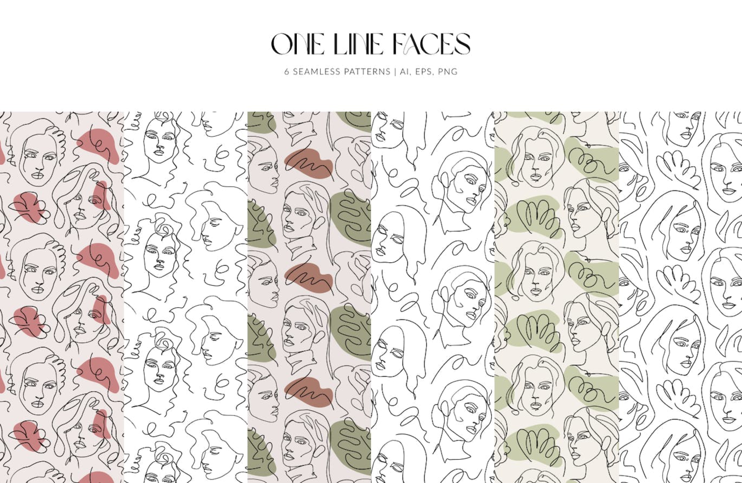 5286 抽象艺术感单线面无缝图案人物背景one-line-faces-patterns@GOOODME.COM