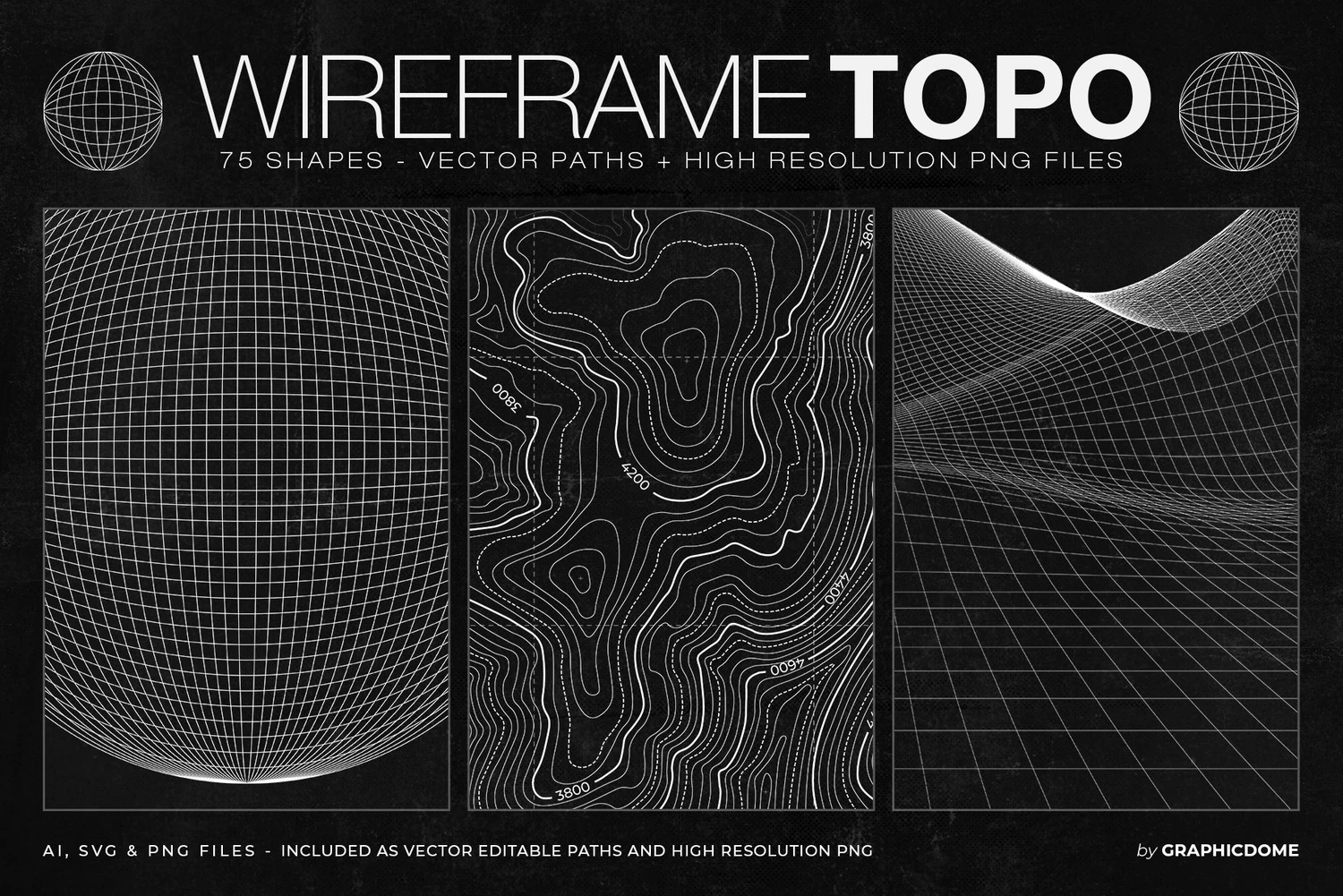 5301 75款复古潮流科幻机能电竞游戏波浪网格地形背景几何图形矢量素材 75 Wireframe Topo Elements Vectors@GOOODME.COM