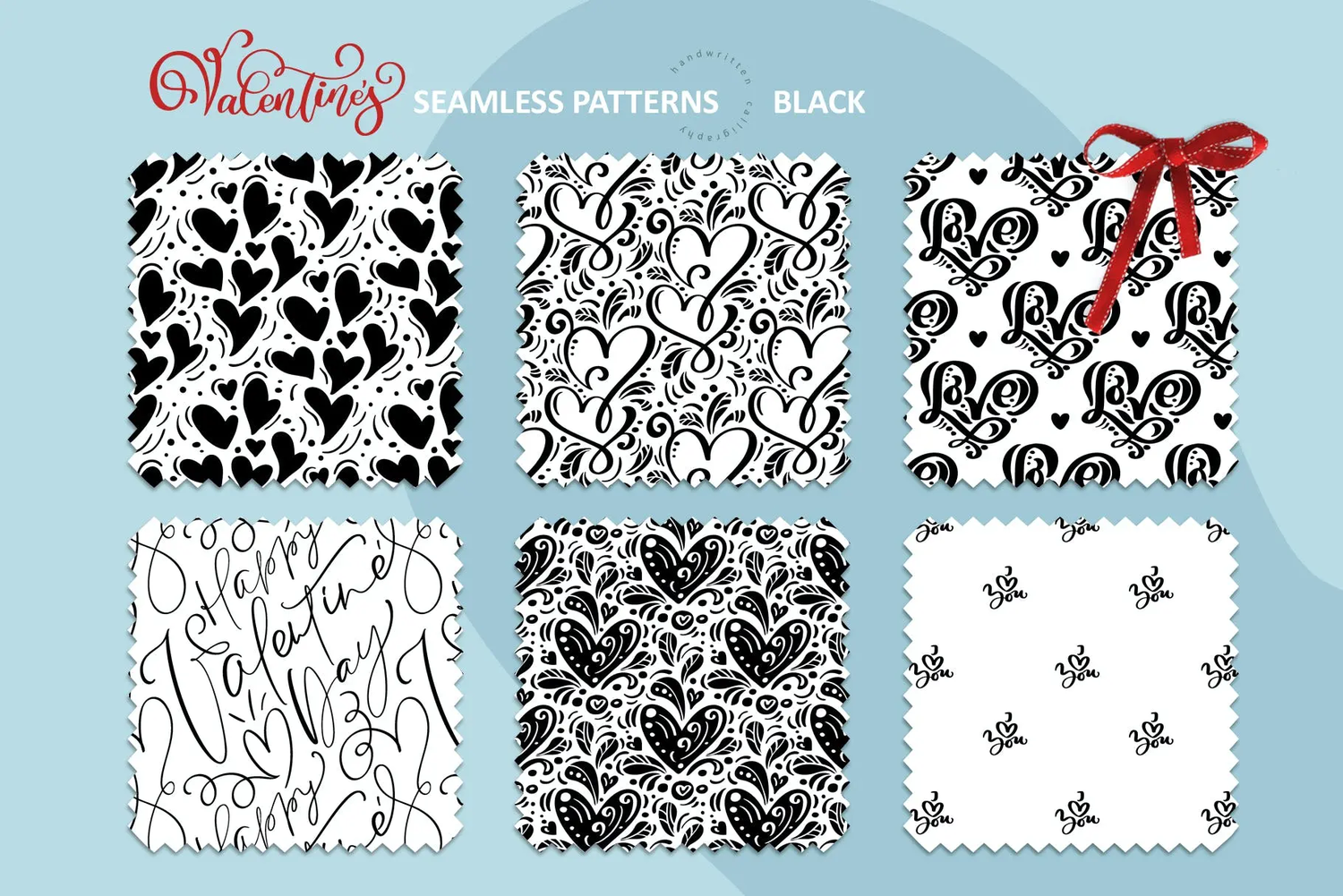 5390 情人节爱心手绘无缝图案 Valentine`s Hand Drawn Seamless Patterns@GOOODME.COM