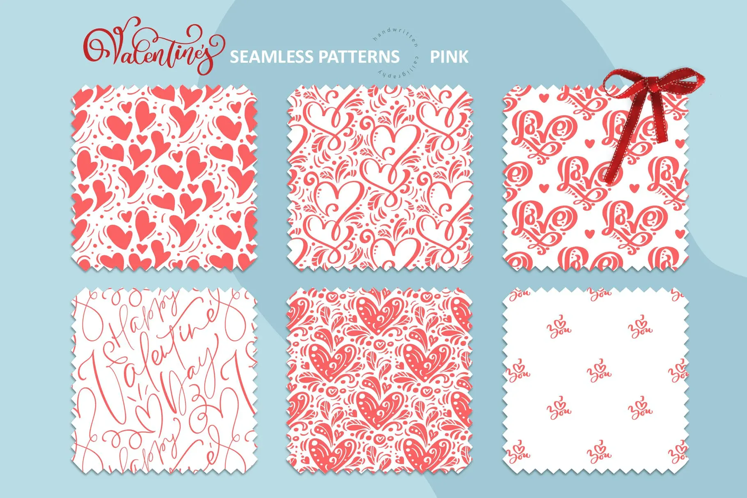 5390 情人节爱心手绘无缝图案 Valentine`s Hand Drawn Seamless Patterns@GOOODME.COM