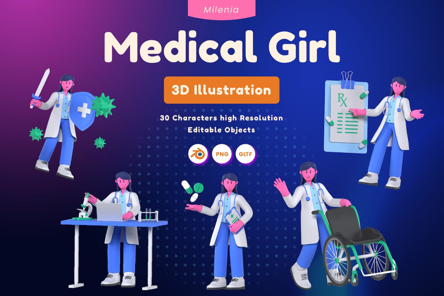 5417 医学女性3D插画素材包