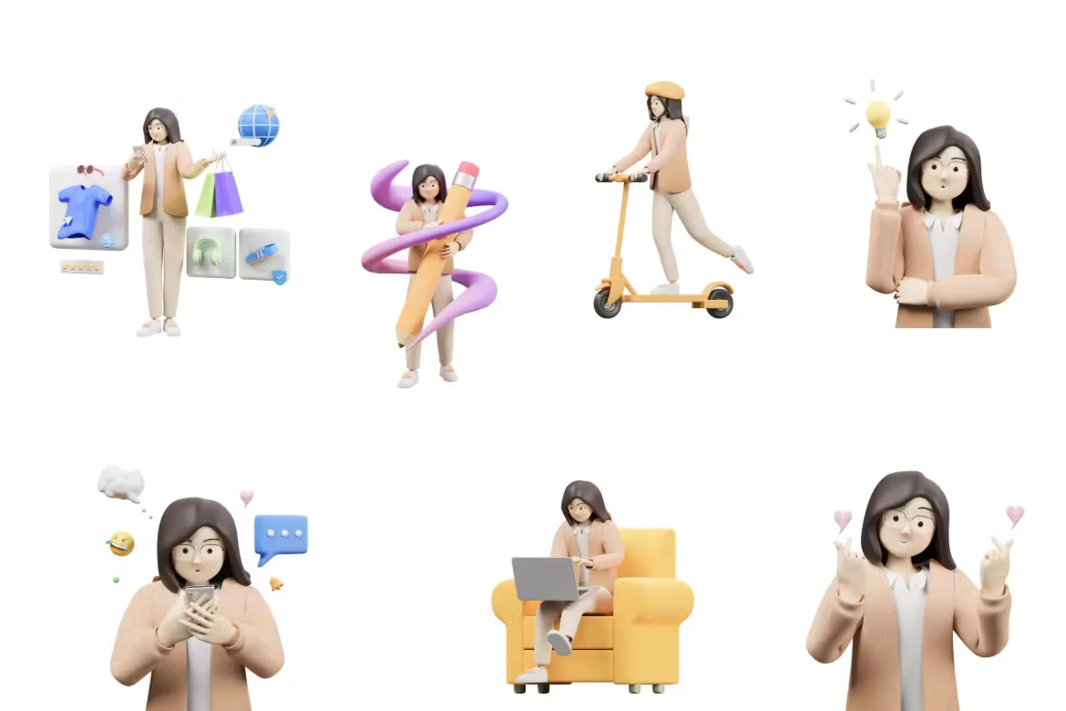 5427 女性人物活动的3d立体插画素材