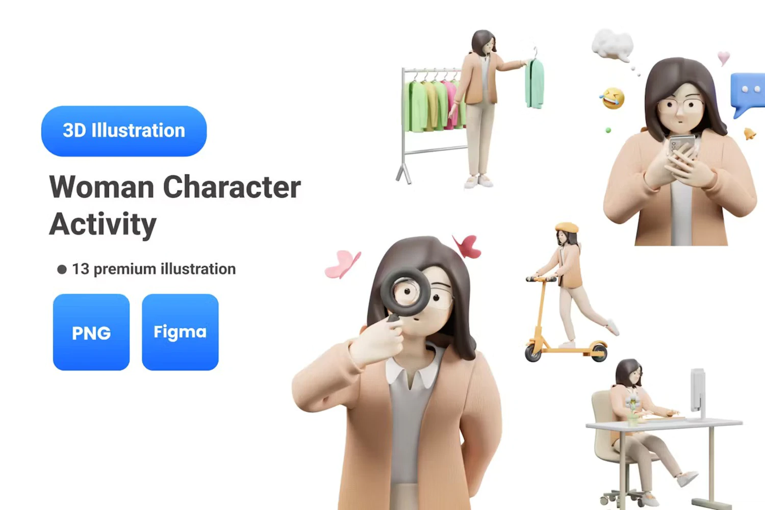 5427 女性人物活动的3d立体插画素材