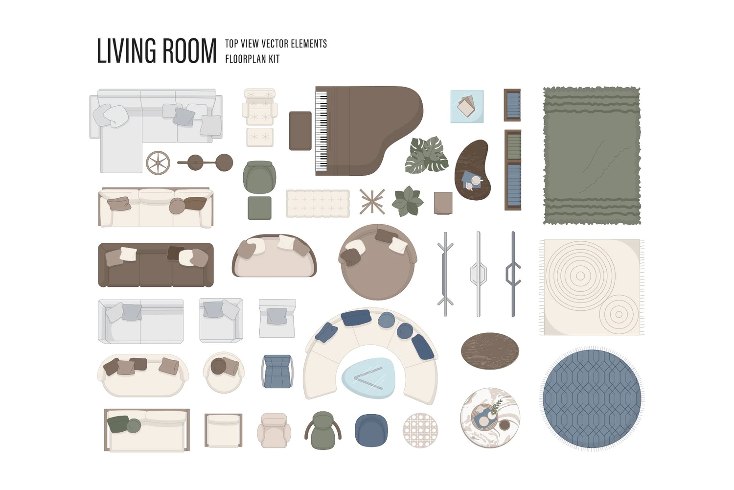 5428 室内设计平面布局效果图创作素材集合包 – Floor Plan Kit