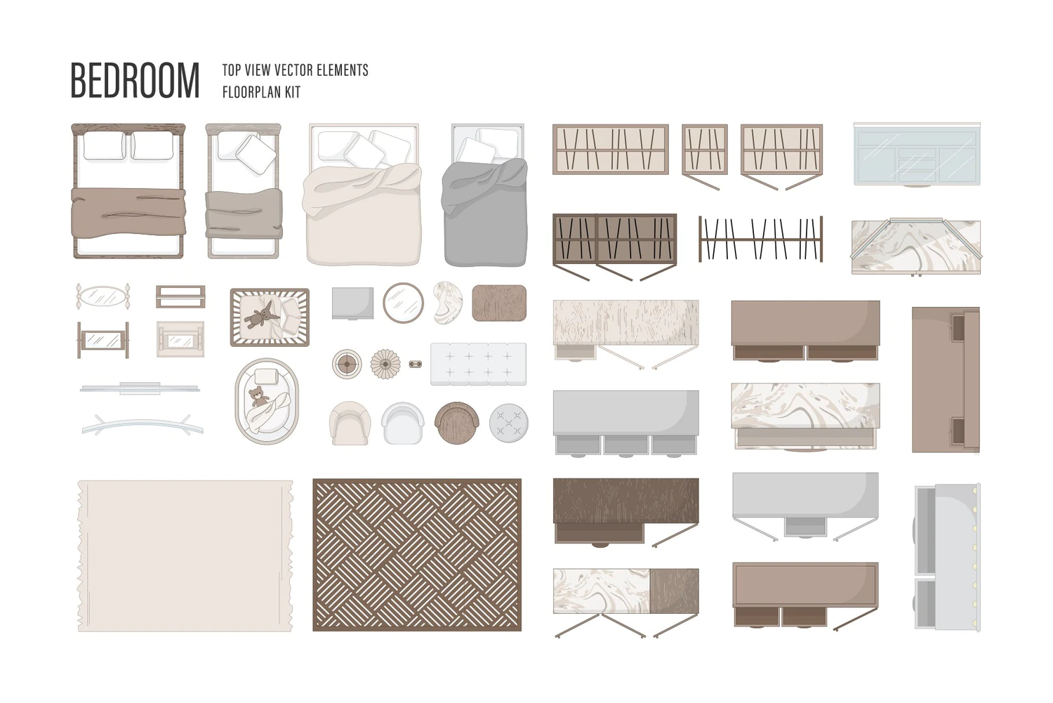 5428 室内设计平面布局效果图创作素材集合包 – Floor Plan Kit