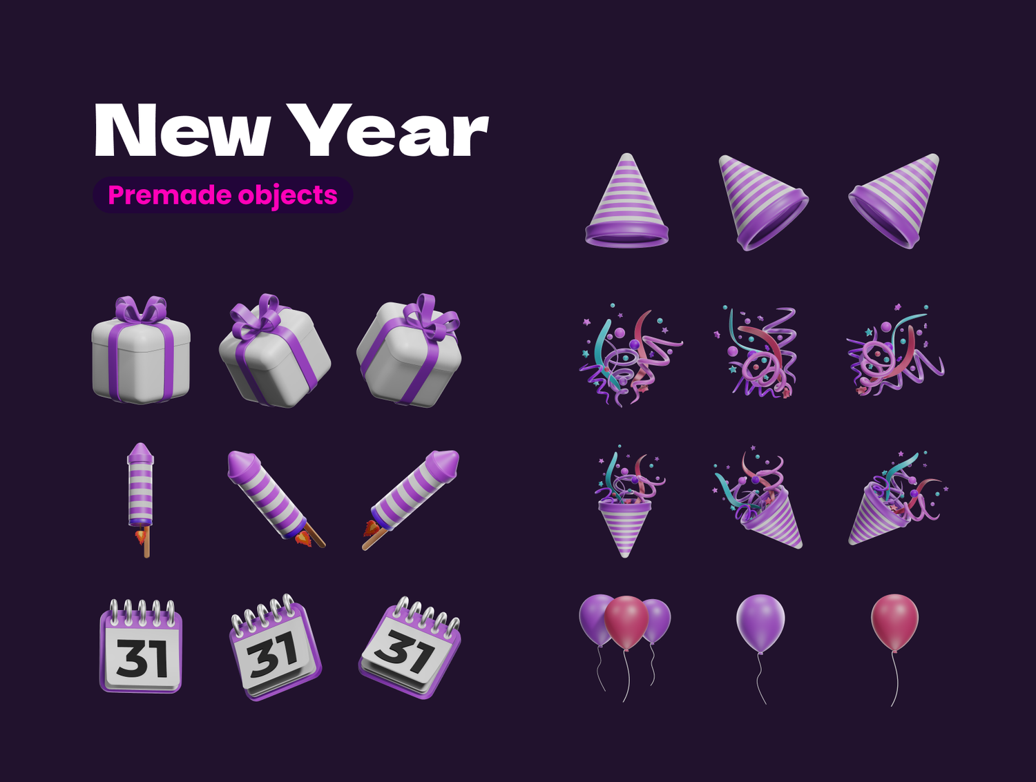 5436 Happy New Year庆祝新年的3d立体插画素材