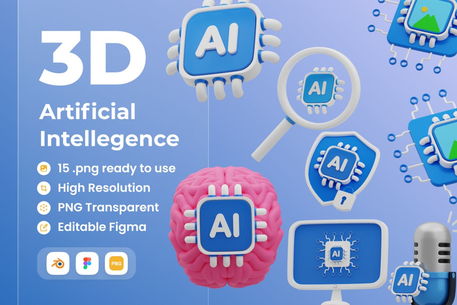 5440 AI人工智能主题的3d立体插画blender模型素材