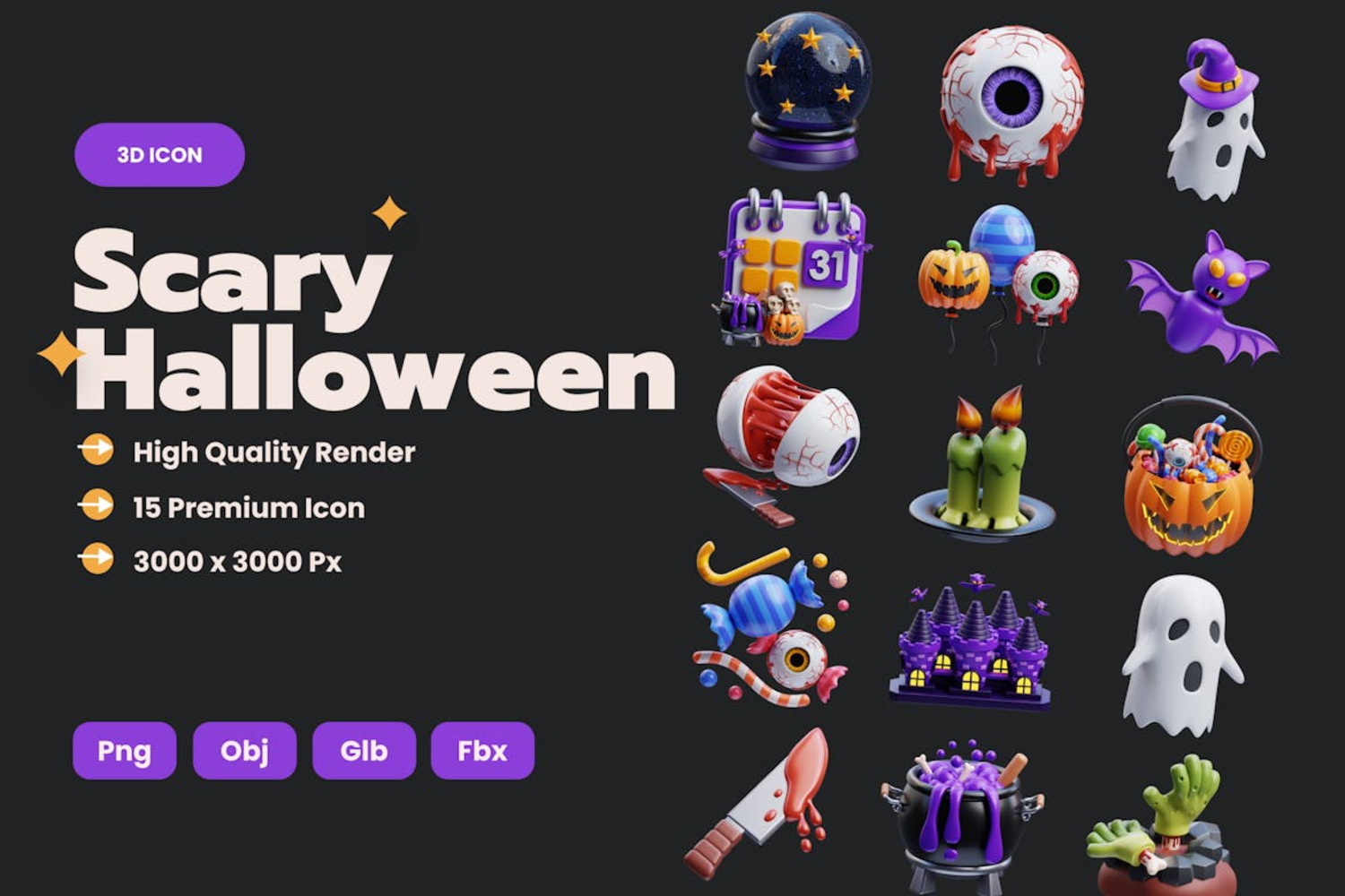 5453 Halloween万圣节主题的3d立体插画模型素材