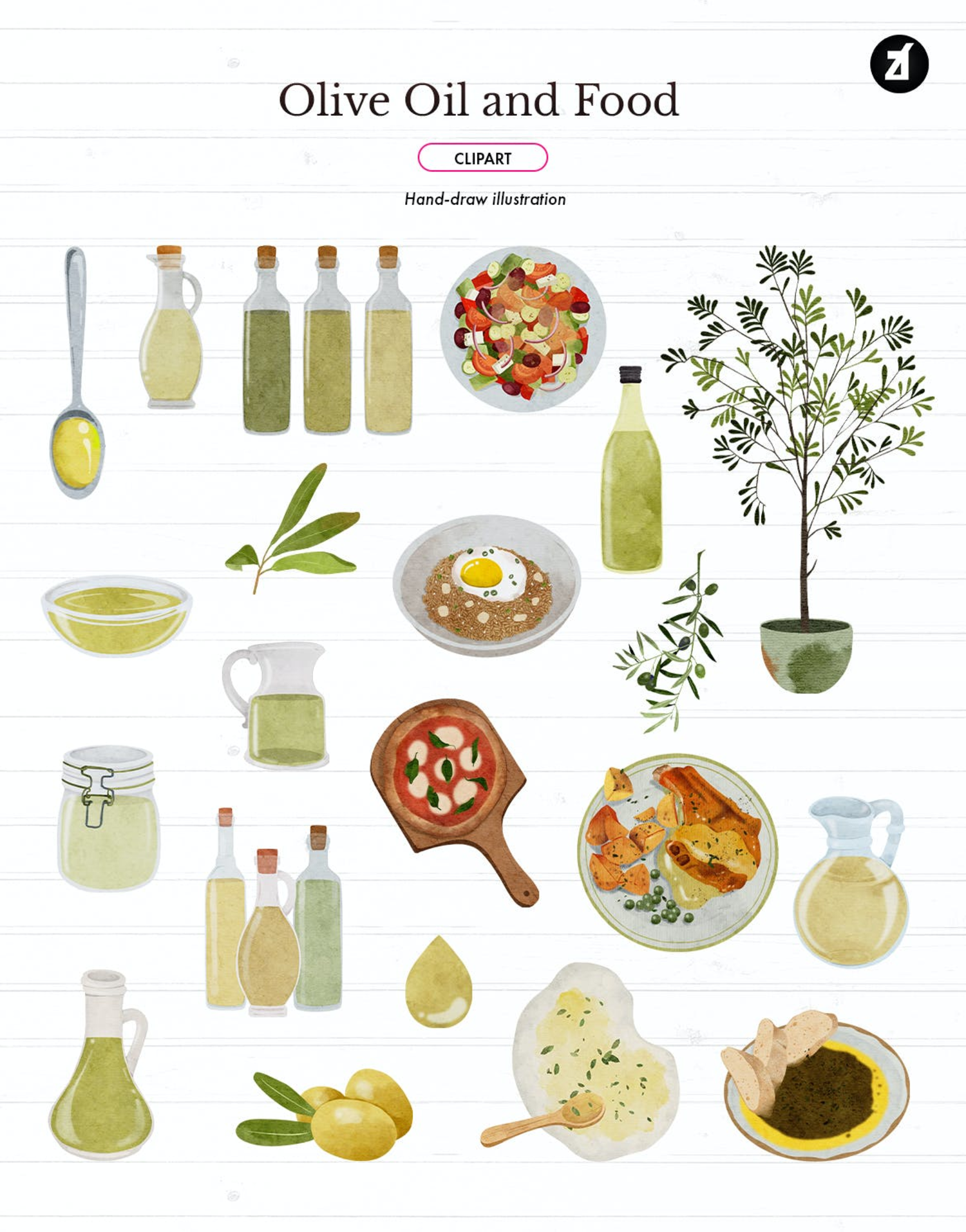 5491 创意高品质榄油主菜水彩插图素材