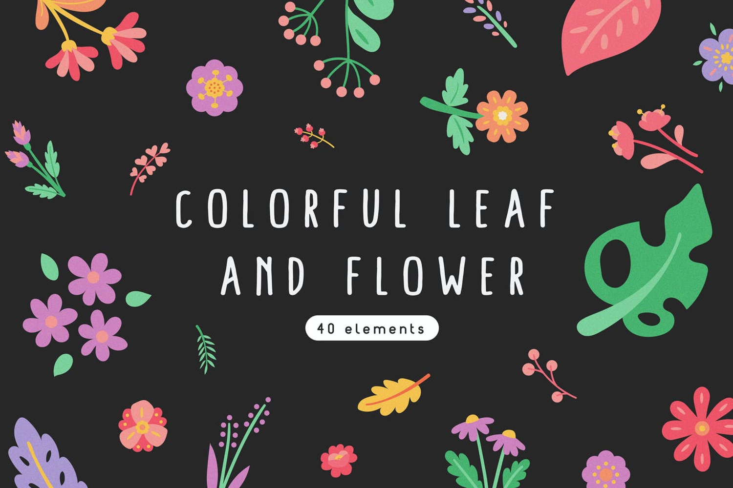 5492 时尚鲜艳创意多样精美彩色叶子花朵矢量插图设计素材